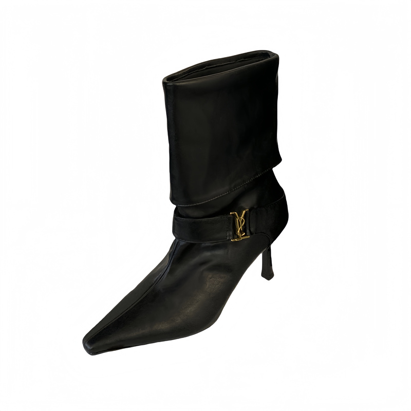 2025 New Fashion High Heel Short Boots for Women Pointed Toe Foldable Mid Calf Boots Elegant Bare Boots - Image 5