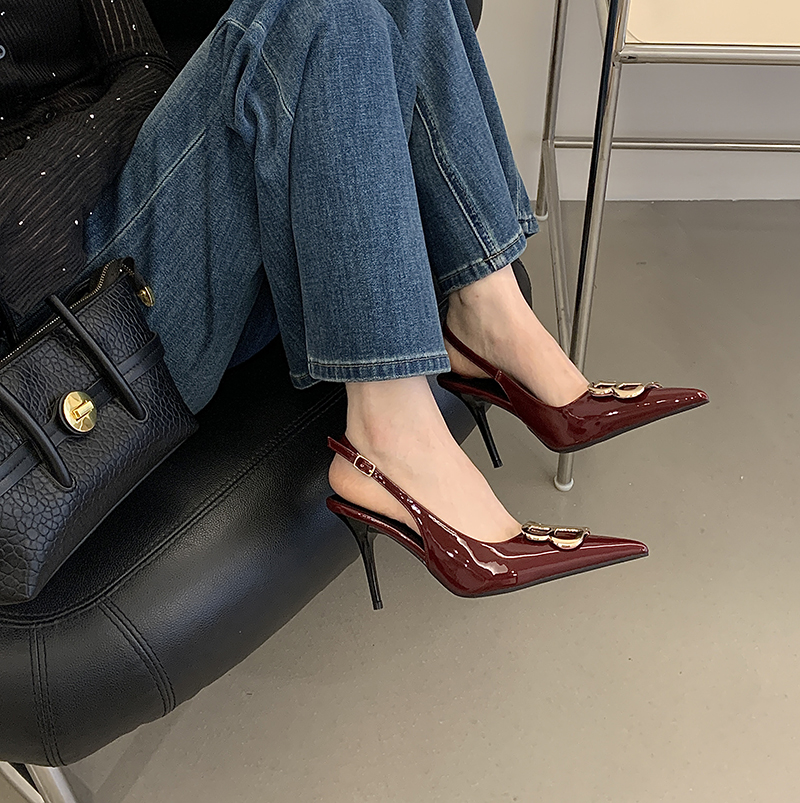 2026 New Metal Buckle High Heel Pointed Toe Slingback Shoes for Women - Image 3