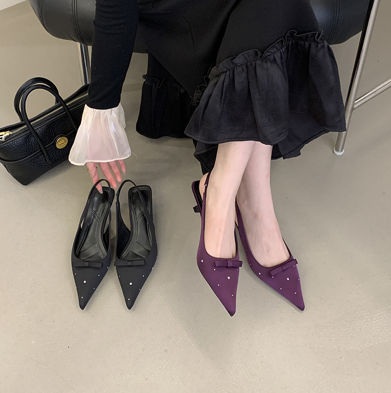 2026 New Style Pointed Toe Mid Heel Sandals with Rhinestones for Women - Image 2