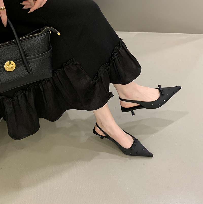 2026 New Style Pointed Toe Mid Heel Sandals with Rhinestones for Women - Image 3