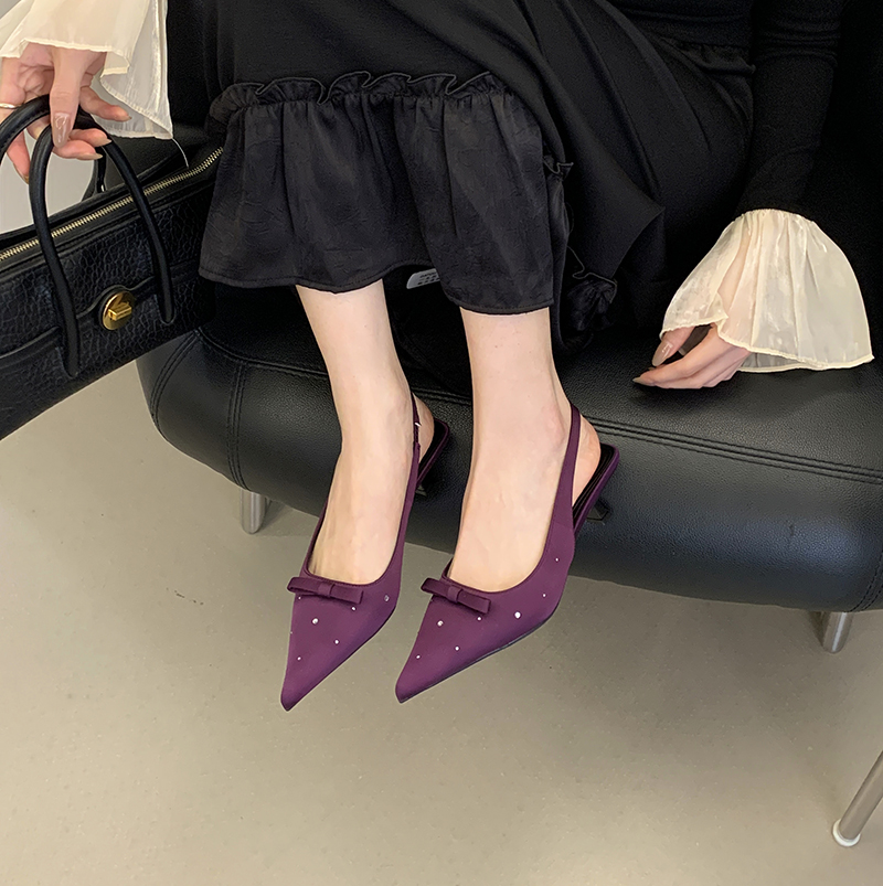 2026 New Style Pointed Toe Mid Heel Sandals with Rhinestones for Women - Image 4