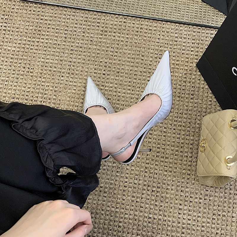 2026 New Women's High Heel Sandals Pleated Pointed Toe Slingback Shoes - Image 3