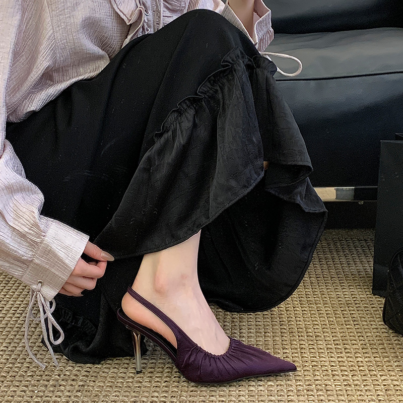 2026 New Women's High Heel Sandals Pleated Pointed Toe Slingback Shoes - Image 4
