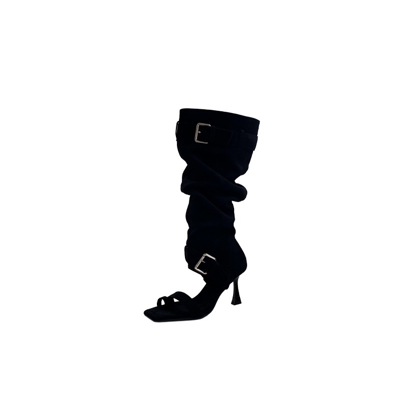 European American Style Metal Buckle High Heel Open Toe Stacked Boots Sandals - Image 5