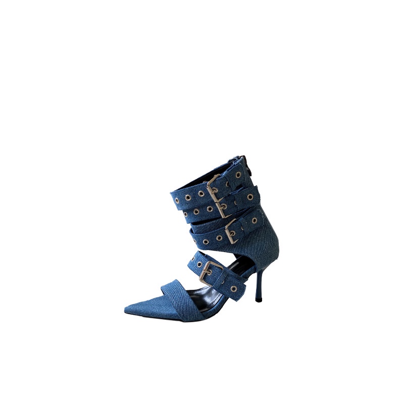 European American Style Rivet Roman Strap High Heel Thin Heel Sandals - Image 5