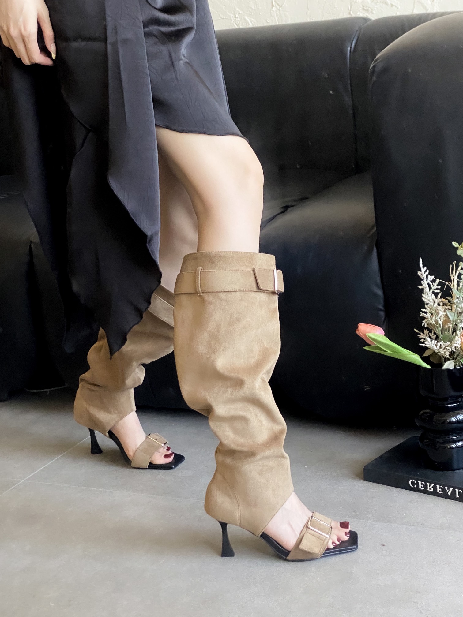 European American Style Square Toe High Heel Ankle Strap Open Toe Sandal Boots - Image 3