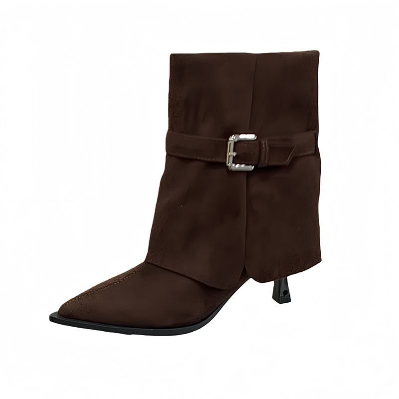 Fashion Suede Ankle Boots with Buckle Strap Pointed Toe High Heel for Women 2025 Autumn Winter - Image 5