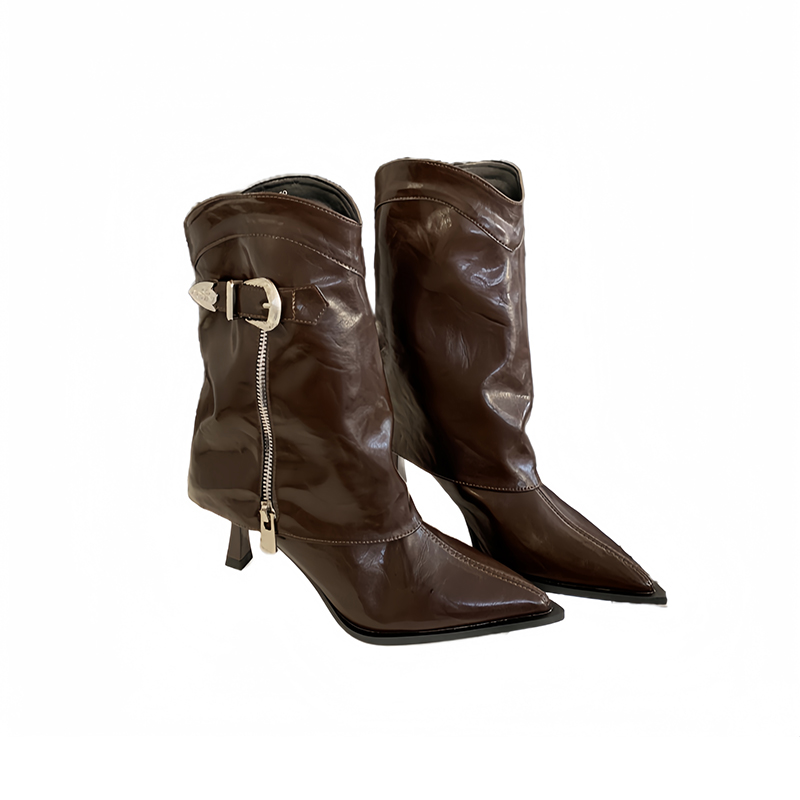 Fortune One Foot European and American Style Niche Design Short Boots Autumn Winter 2025 New Trendy Pointed Toe Thin Heel Mid Calf Trouser Boots - Image 5