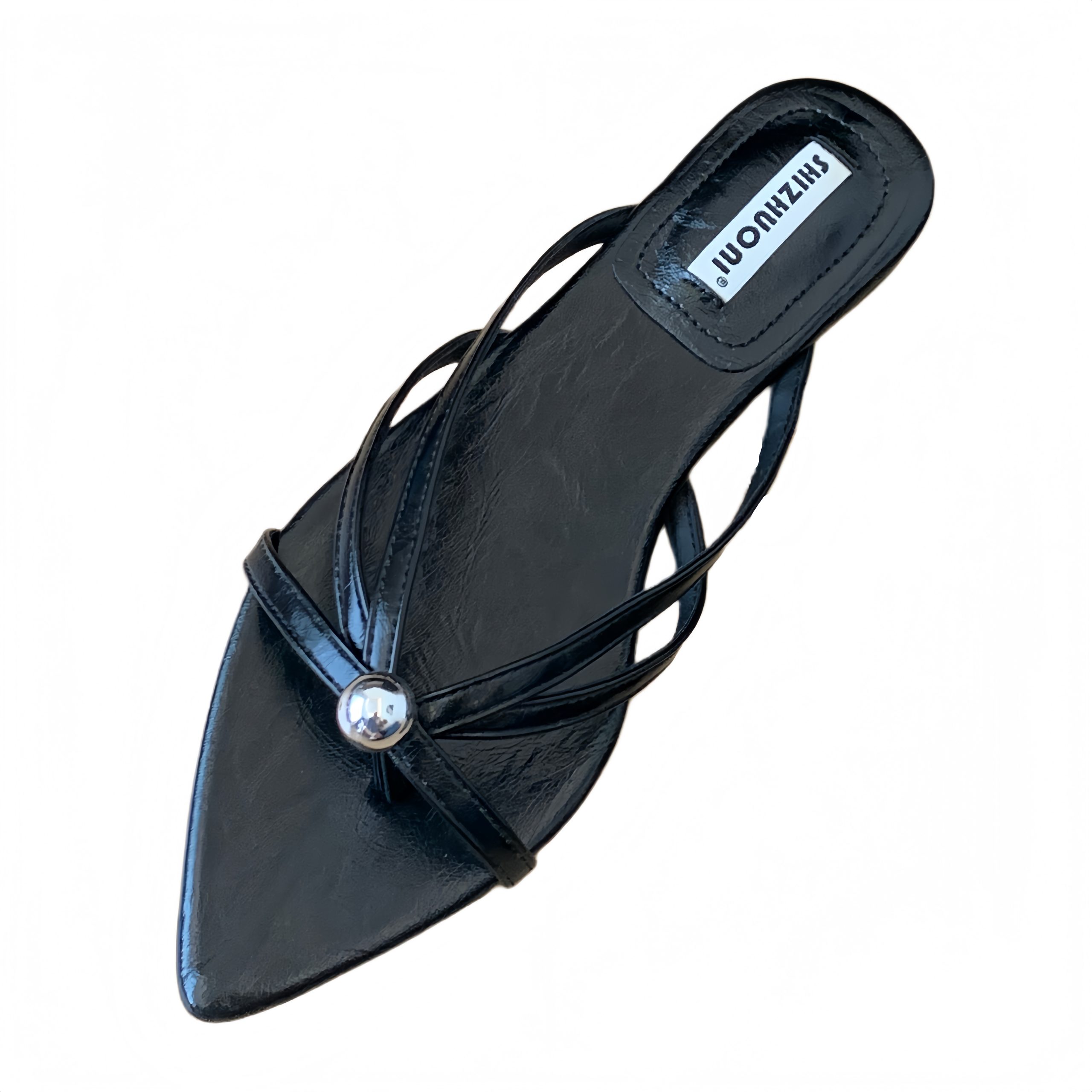 French Pointed Toe Thin Strap Flip Flops Women 2026 New Summer Fashion Flat Metal Buckle Toe Separator Slippers - Image 5