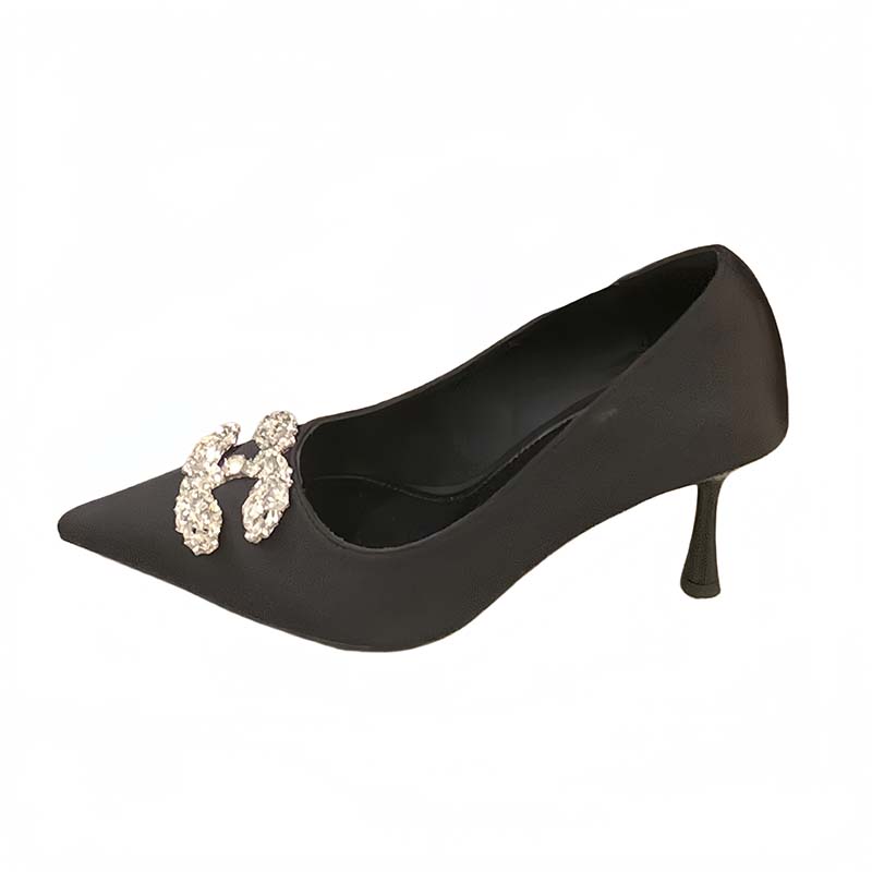 HMSZ French Pointed Toe Rhinestone High Heel Shoes for Women 2026 New Winter Thin Heel Black Office Shoes - Image 5
