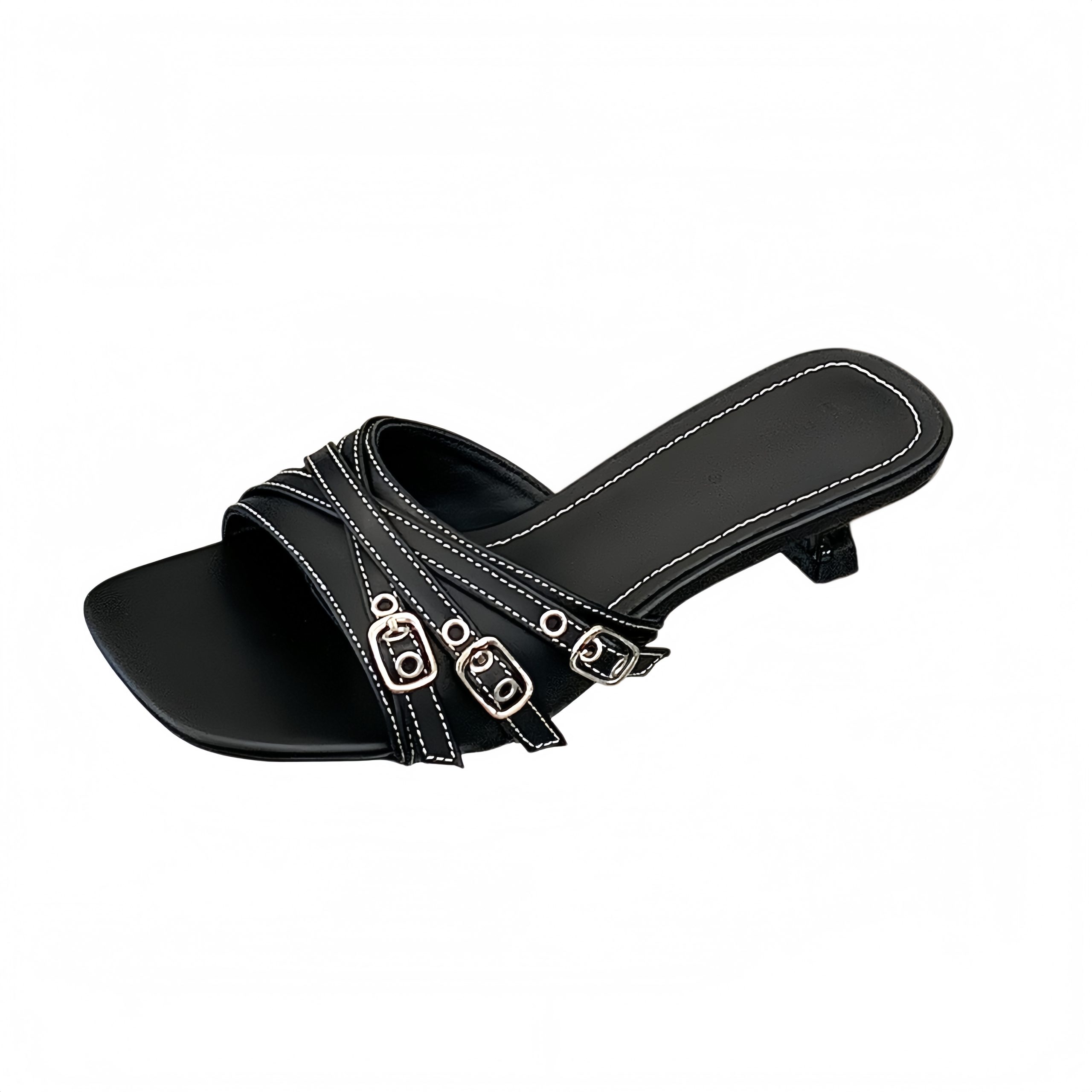 Korean Style Buckle High Heel Slippers for Women 2026 New Fashion Thin Heel Open Toe Mules - Image 5