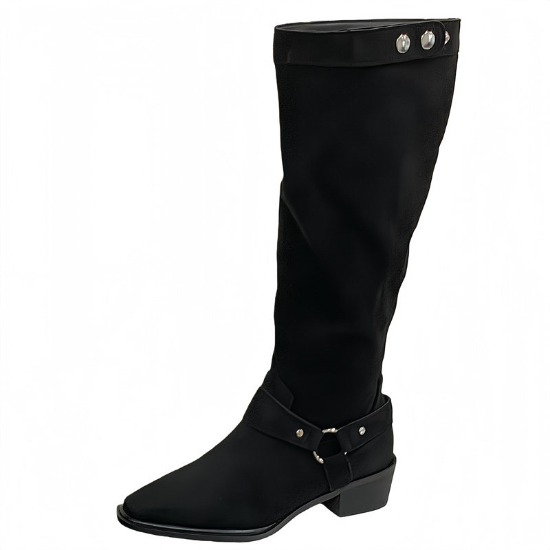 Retro Maillard Cowboy Boots with Buckle Chunky Heel High Boots Autumn Winter 2025 New Knight Long Boots - Image 5