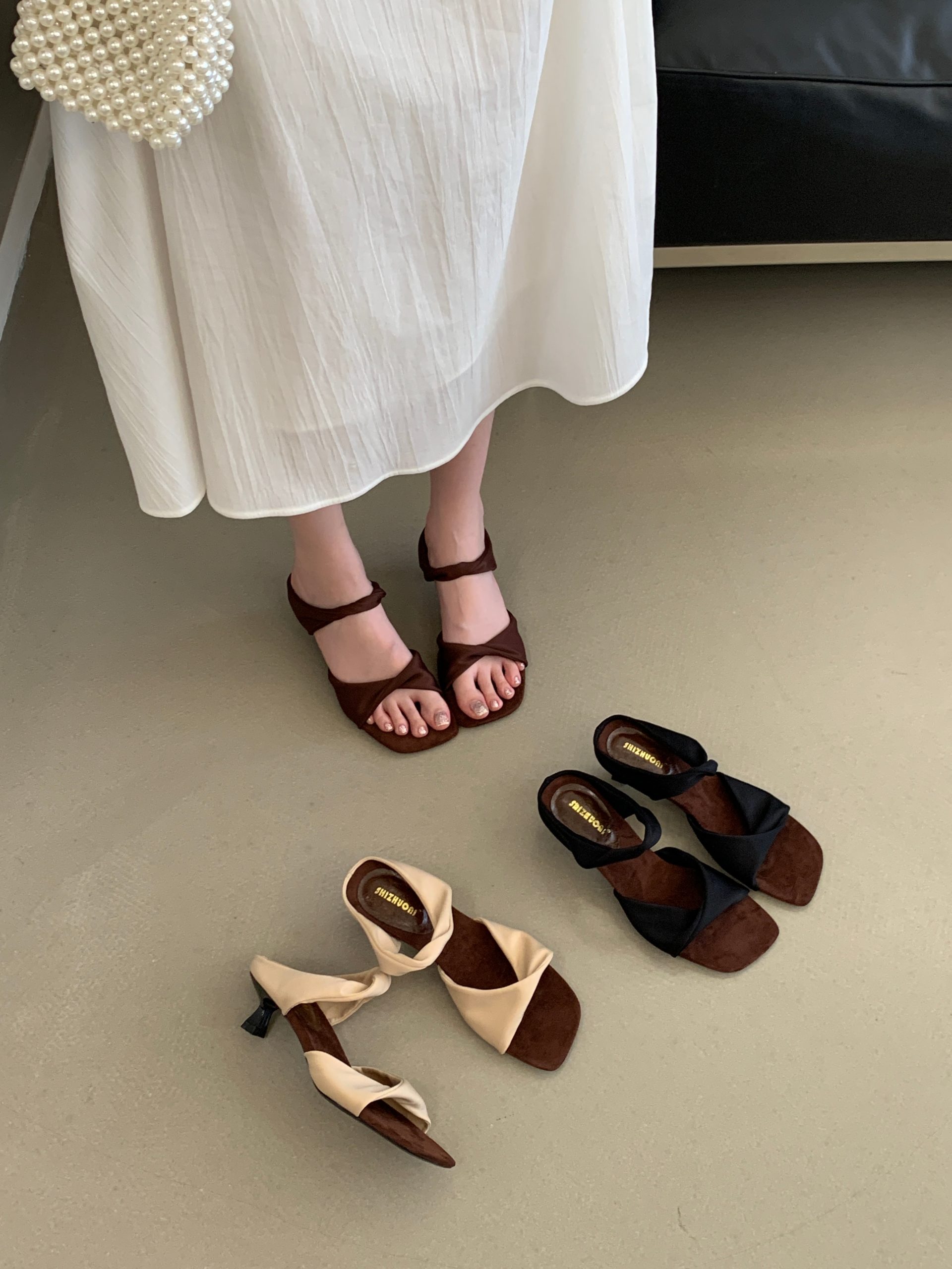 SHIZHUONI Women's Roman Style Red French Slippers 2026 Summer New Mid Heel Sandals