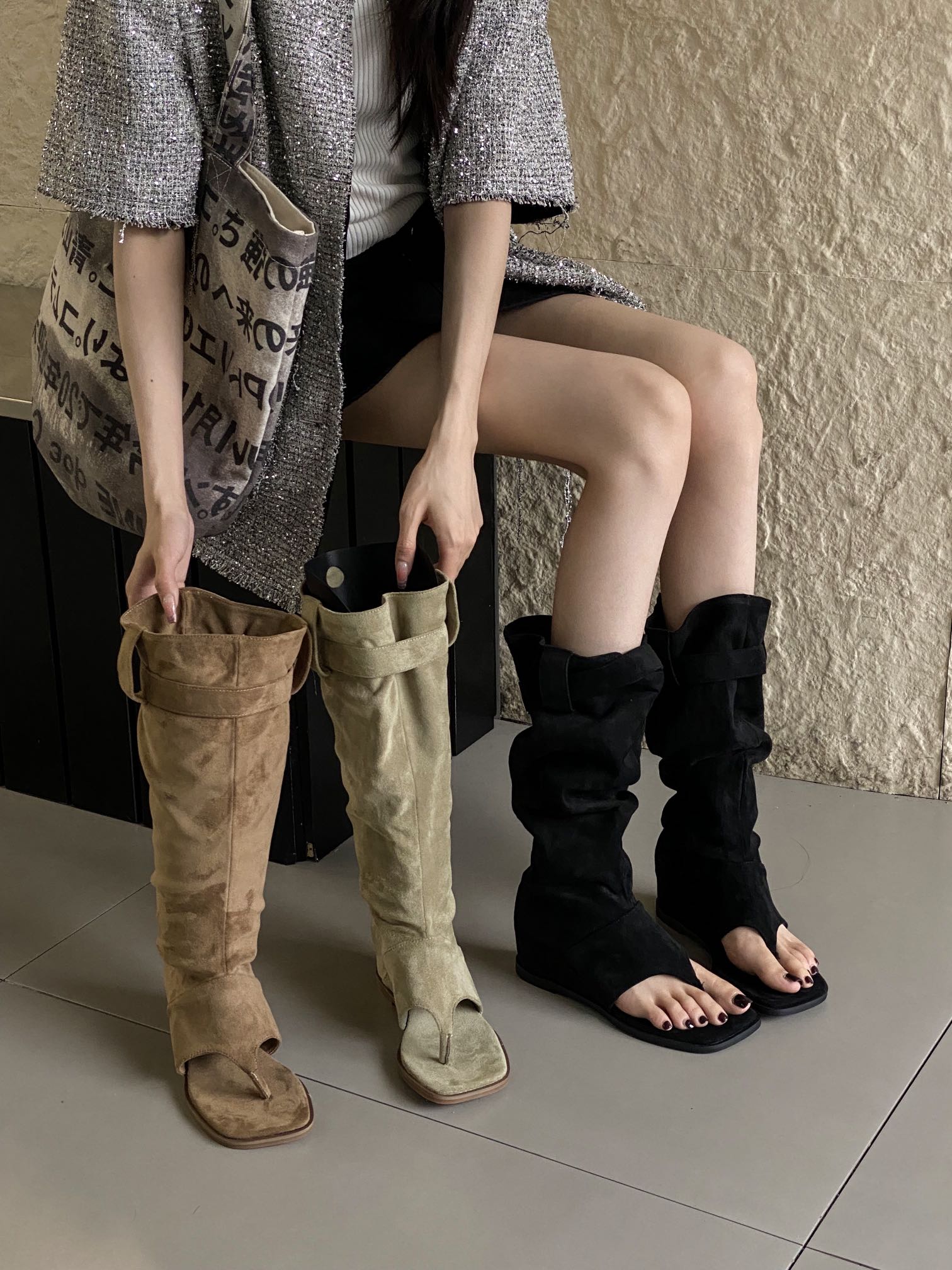Women's Casual Platform Sandal Boots with Hidden Wedge Heel - Square Toe, PU Lining, All-Season