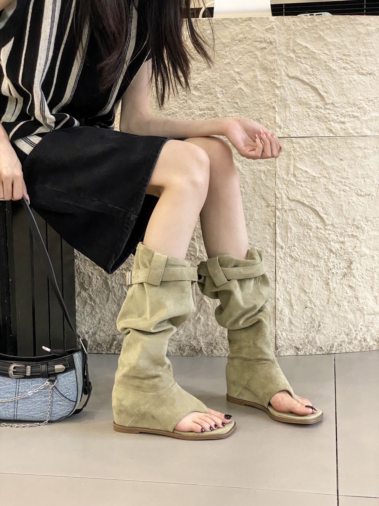 Women's Casual Platform Sandal Boots with Hidden Wedge Heel - Square Toe, PU Lining, All-Season - Image 4